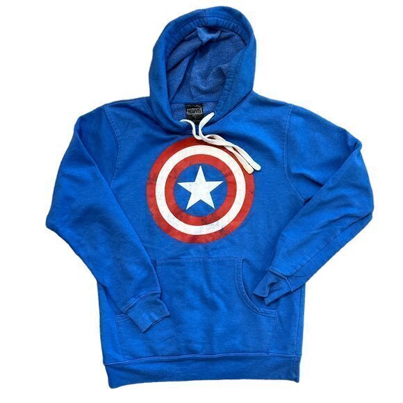 Marvel Hoodie Captain America Adult Small Shield Logo Pullover Blue‎ Sweatshirt - Picture 1 of 7